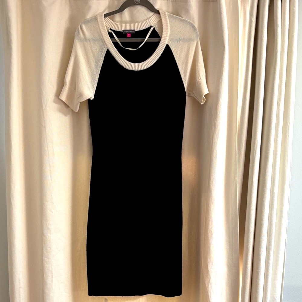 Vince Camuto Elegant Black and Cream Knit Dress M